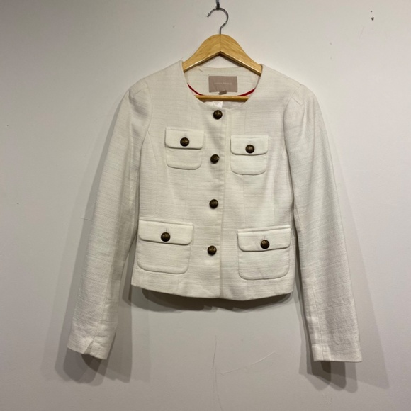 Banana Republic Woven Cotton White Old Money Blazer Jacket Size 2 - Picture 5 of 6